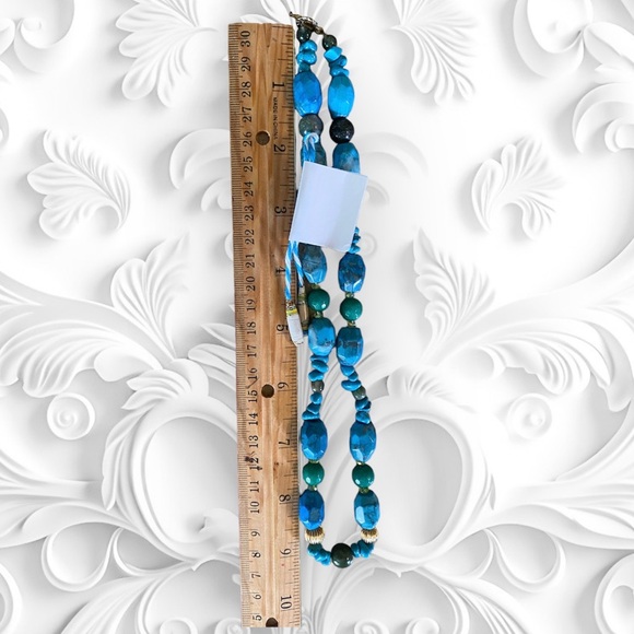 New Natural Turquoise, Pure Gold, & Jade Handmade Necklace Blue Gold Green NWT - Picture 14 of 15